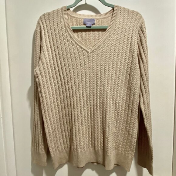 Vintage Laura Scott Cotton Fine Knit Cable Minimalist Office Preppy Sweater L - Picture 1 of 6